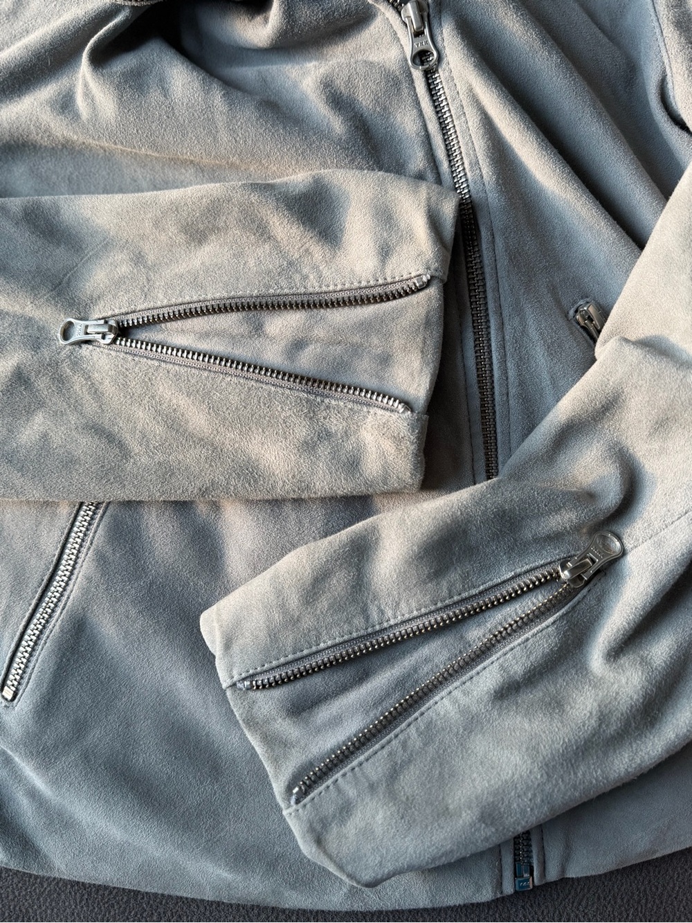 Quince Womens Suede Moto Jacket Sz M Gray 100% Goat Leather Full Zip Biker Edgy - Picture 8 of 8